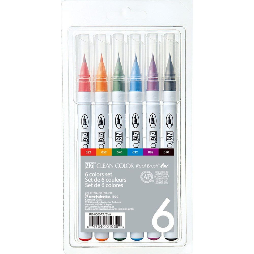 ZIG Clean Color Real Brush - 6 pennor i etui