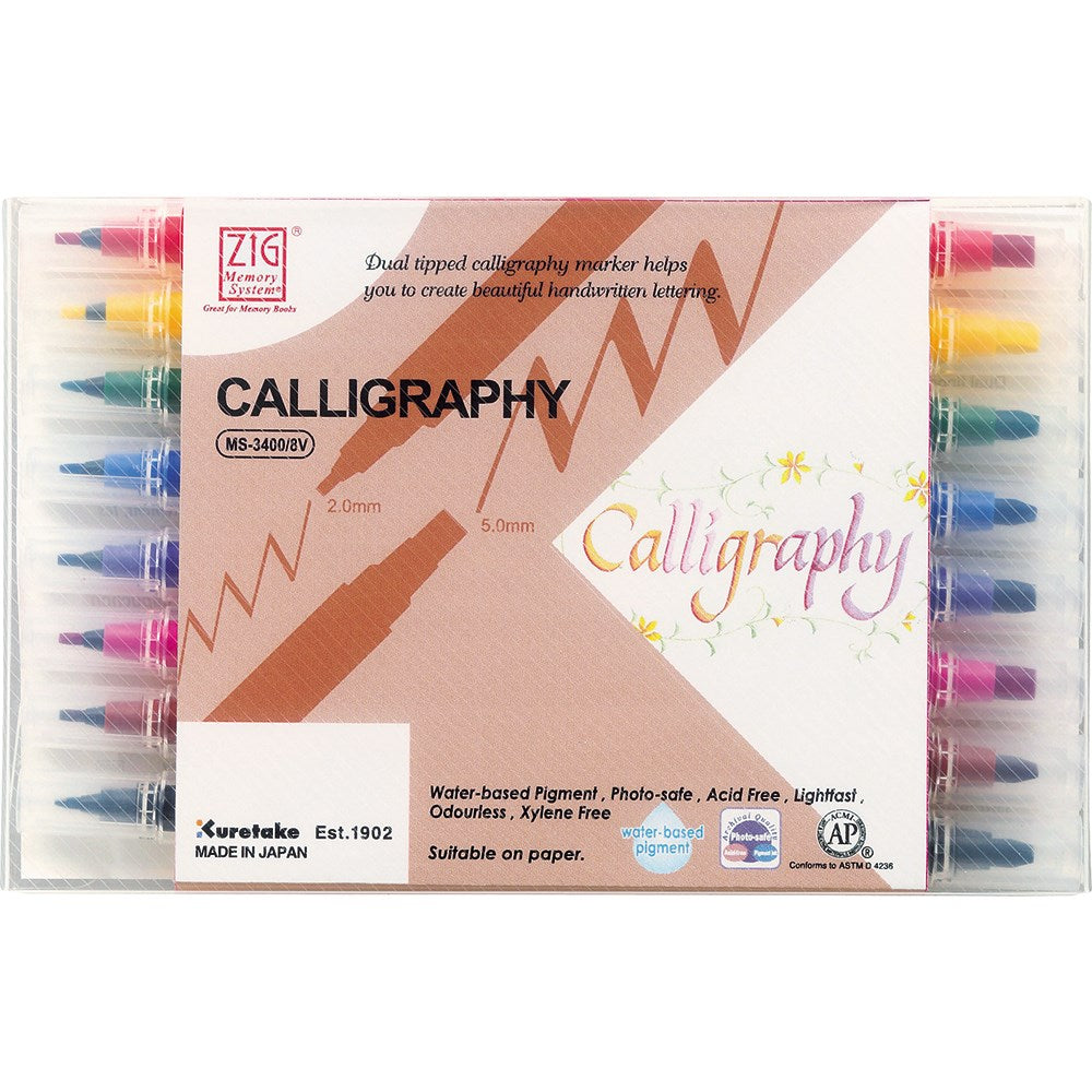 ZIG MS Calligraphy 2/5mm 8 pennor i etui